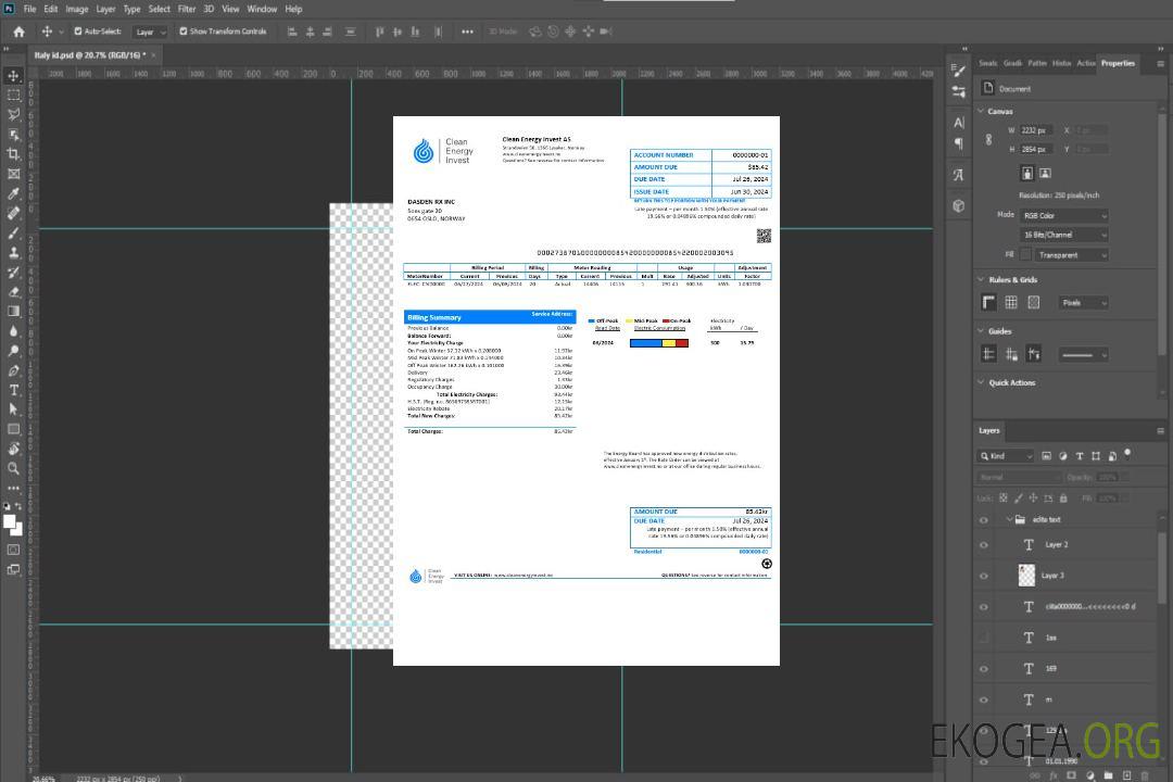 Modèle de facture de services publics pour les entreprises de Norvège Clean Energy Invest AS aux formats Word et PDF, bon pour prouver l'adresse template Modèle de facture de services publics pour les entreprises de Norvège Clean Energy Invest AS aux formats Word et PDF, bon pour prouver l'adresse template